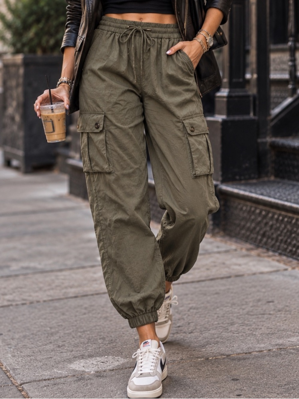 NWT Helium London Olive Green cargo jogger pants utility 90s grunge y2k